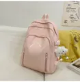 Pink cute school backpack with sweet bow embroidery and lovely cloud pendant for daily casual use. - Pink with Cloud Charm