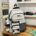 Large capacity student school backpack, lightweight casual daypack with multiple pockets white. - Gray + Trendy Bear
