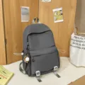 Dark grey casual backpack for students, large capacity solid color school bag for daily outdoor use - Baseball Set / Gray