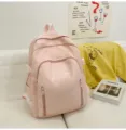 Cute Japanese style pink canvas backpack for school girls, large capacity casual daypack. - Pink