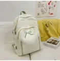 Cute Japanese style backpack for women, large capacity travel school bag with bow embroidery. - White