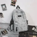 Japanese minimalist marble pattern backpack versatile casual school bookbag for students daily use - Cord Pendants / Gray