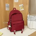 Solid color large capacity backpack for students casual school bag stylish red rucksack daily use - Baseball Set / Red