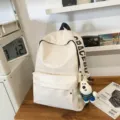 White PU leather backpack for women, waterproof stylish school bag and laptop daypack. - Pendant Style / White