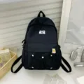 Black student casual canvas backpack, minimalist daily school bag for teens and women. - Black