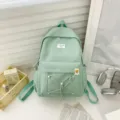 Light green casual campus backpack, minimalist stylish design for students and daily use. - Green