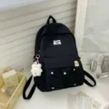 Japanese ins style campus casual solid color school backpack for women lightweight student bag - Bear Pendant / Black