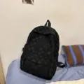Black checkered corduroy backpack for women, stylish and versatile school bag daily commute. - 1678#Black