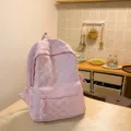 Pink checkered corduroy backpack for women, casual school bag for daily commute use. - 1678#Pink