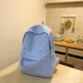 Light blue checkered corduroy backpack, casual stylish school bag for women daily use. - 1678#Blue