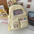Japanese style cute canvas backpack large capacity school bag with transparent window - Yellow