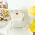 White casual canvas backpack for students, cute bear embroidery chic daily school bookbag. - S / Off White