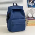 Solid blue nylon backpack, versatile casual school bag and daily lightweight daypack for students. - Blue