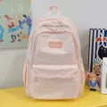 Pink ins style schoolbag lightweight casual backpack for students, simple daily casual daypack. - Pink