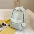 Light green minimalist large capacity canvas backpack, stylish Japanese school book bag for daily use. - Green with Long Leg Ball