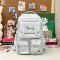 Japanese ins style large capacity student backpack with multi pockets and clear window blue. - Blue
