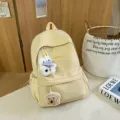 Japanese style casual canvas backpack for women school students light travel daypack yellow - Yellow + Bread + Bear