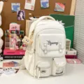 Japanese ins style white student backpack large capacity school bag for teenage girls daily use - Long-Legged Biscuit / White