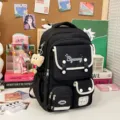 Japanese style student backpack large capacity casual black school bag with multiple pockets - Long-Legged Biscuit / Black