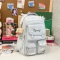 Light blue student backpack, large capacity multi-pocket college style laptop school bag. - Long-Legged Biscuit / Blue