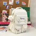 Japanese ins style white campus backpack large capacity student school bag with pockets. - Cute Star Pig / White