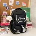 Black student backpack Japanese ins college style multi-pocket large capacity school book bag for teens - Cute Star Pig / Black