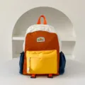 Color-block kids backpack kindergarten school bag for boys and girls vibrant multi color design - L / Orange
