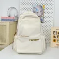 Minimalist canvas backpack large capacity white school bag for students casual daily use - White