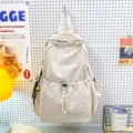 Solid color nylon backpack for women, large capacity casual school bookbag lightweight travel. - Off White