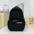 Minimalist black canvas backpack for women, large capacity daily school bag for students - Black