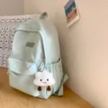 Japanese style solid color school backpack for students, light green campus daily bag. - Green + Cute Cloud