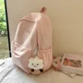 Pink Japanese ins high school student backpack, solid color minimalist casual school bookbag. - Pink + Cute Cloud