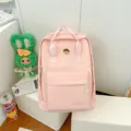 Pink canvas school backpack for teen girls, cute casual daypack for college student daily commute - L / Pink