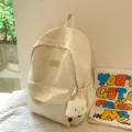 Japanese INS style solid color student backpack simple casual school bag cream white - Light Yellow + Cute Cloud