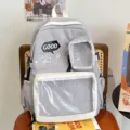 Mochila ita gris con bolsillo frontal transparente, bolso escolar anime para uso diario. - Gris