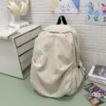 Beige Kord Rucksack für Damen, lässiger japanischer Stil Schultasche mit weichem Fall. - Weiß