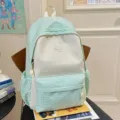 Green grid school backpack, casual daily travel bookbag for students and girls with large capacity. - Green