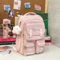 Pink Japanese style school backpack large capacity student casual rucksack multi pocket - Cute Star Pig / Pink