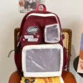 Mochila ita roja con ventana transparente, gran bolsa escolar de anime para estudiantes. - Rojo