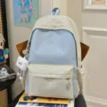 Japanese style plaid school backpack for women, large capacity casual travel daypack. - Blue + Long-Legged Cookie