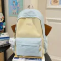 Japanese style plaid backpack cute school bag large capacity travel daypack for students - Yellow + Long-Legged Cookie