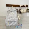 Floral lace backpack for women, Japanese style school bag with floral embroidery and casual daily use. - Basic Style / Gray