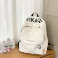 Korean style casual canvas student backpack for women and girls daily casual school book bag - White