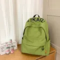 Light green casual student backpack, minimalist style daily school bag with top text. - Green