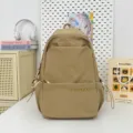 Simple large capacity canvas backpack for students, casual daypack with multiple pockets. - Khaki