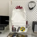 Korean style high capacity white canvas backpack school rucksack for student daily commute - White
