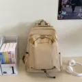 Casual khaki backpack for women, large capacity waterproof school bag for students daily use. - Khaki