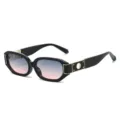Trendy polygoon zonnebril voor dames met verlooplenzen en metalen tempeldecoratie. - Zwart Frame Grijs Roze Glazen