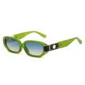 Trendy green polygon sunglasses with blue gradient lenses and chic gold metal side decor for women. - Green Frame Blue Tea Lens