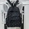 Black corduroy backpack for women students with heart print, lightweight casual daypack. - Black